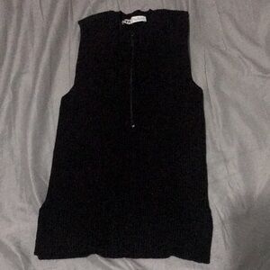 Zara Black Sweater Mock Neck Zipper Top L